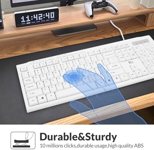 Rii RK907 Ultra-Slim Compact USB Wired Keyboard for MAC and PC-White