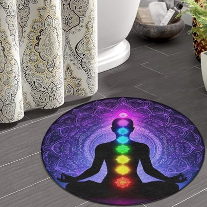 Soft Round Yoga Carpet, Office Chair Decor Round Mat for Carpet and Hardwood Floors Compatible with Seven Chakra Yoga Meditation Lotus Purple Mandala