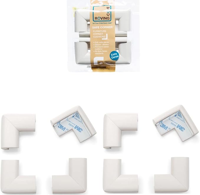 Roving Cove HeftyFit Corner Protector for Baby (8 Large Corners), Heavy-Duty Soft Rubber Foam Furniture Corner Bumper Guards, 3M Adhesive Pre-Taped, Oyster White (Off White)