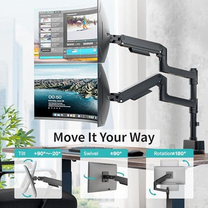 Dual Monitor Arm for 17"-49" Monitors, 44 lbs, VESA 75/100, Black