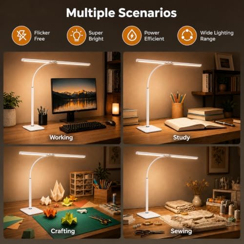 24-Inch Double Head LED Desk Lamp with Base, 15W Architect Desk Light