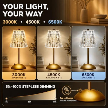 Small Gold Cordless Table Lamp Rechargeable for Kichen Countertop Dining