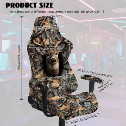Camo Game Chair Cover Deer Hunting Non Slip Gaming Chair Covers Slipcovers 4Pcs with Armrest Cover Dustproof Washable Gamer Protector