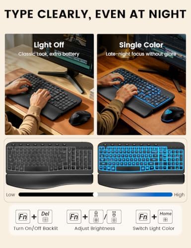 SABLUTE Wireless Keyboard and Mouse Combo, Ergonomic Wave with Wrist Rest
