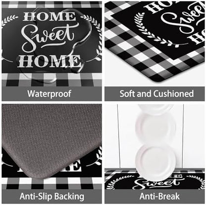 MAYHMYO Black White Checkered Kitchen Mats for Floor,Anti Fatigue Cushioned