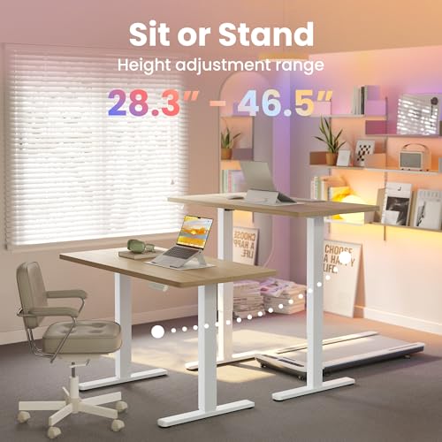 32x19 Inch Small Electric Standing Desk, Adjustable, Light Walnut