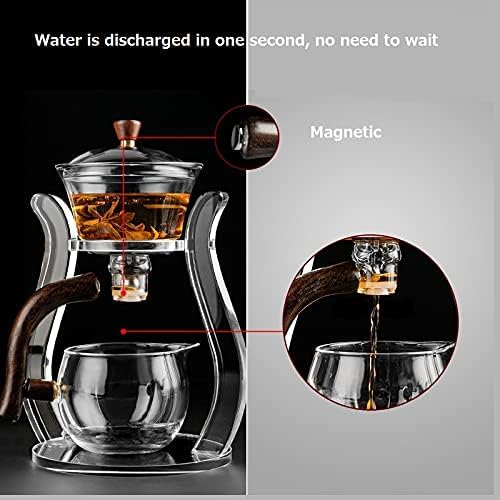 RORA Lazy Kungfu Glass Tea Set Semi Automatic Drip Rotating with Infuser Glass Teapot Set (6 cups)