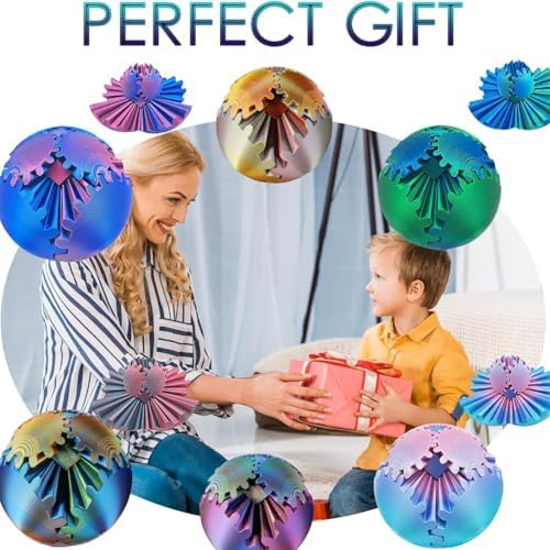 Gear Ball 3D Printed Spin Ball Cube Fidget Toys, Gear Sphere Fidget Toy, GearSphere Desk Toy Stress Fidget Balls, Fidgets Spinners for Adults & Kids Anxiety Relaxing (Laser Green Blue, 2.3 Inch)