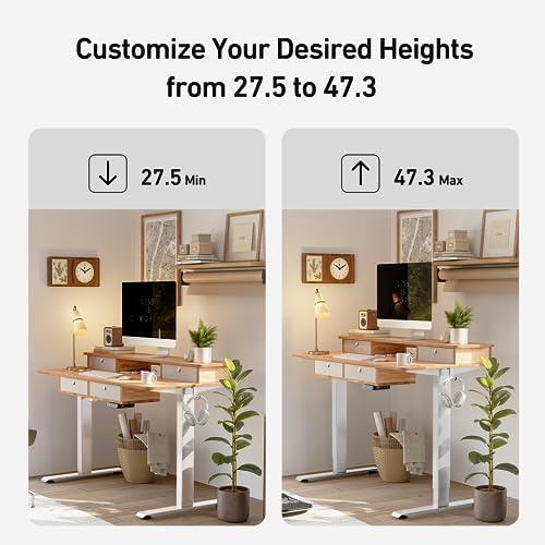 FEZIBO 55 x 30 inch Standing Electric Desk with Drawers, Light Rustic Brown