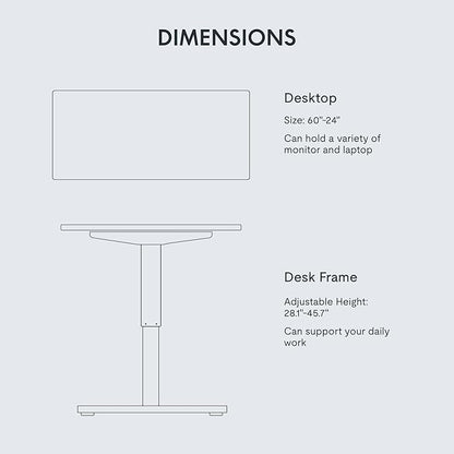 FLEXISPOT EN1 One-Piece Standing Desk with 1-Inch Thick Seamless Desktop, 60"x24" Electric Height Adjustable Desk for Home Office, Multi-Monitor Setups & Easy Assembly, White