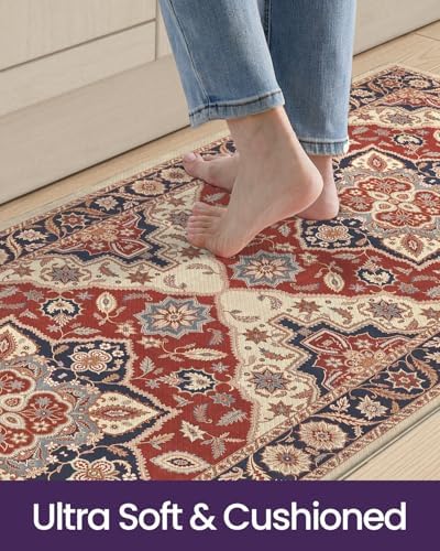 DEXI Kitchen Floor Mats Cushioned Anti Fatigue Runner Rug 24x87 Red/Black