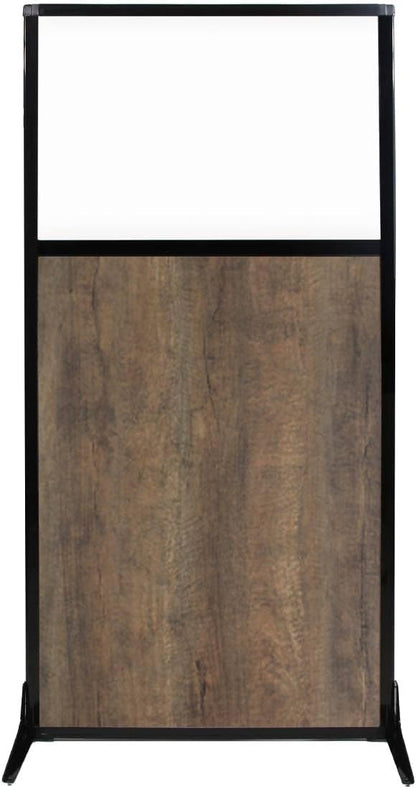 Versare Workstation Partition | Portable Wall Divider | Modern Office Cubicle | Free Standing Privacy Screen | Flexible Work Space | 33" x 70" Urban Oak Wood Grain Panels with Clear Window