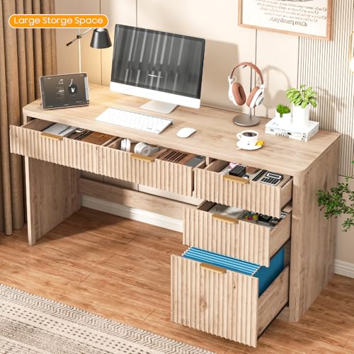 59" Fluted Executive Desk with Adjustable File Drawer, Oak
