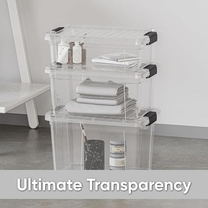 Superio Clear Storage Boxes with Lids, 14.25 Quart Plastic Container Bins for Organizing, Stackable Crates, BPA Free, Non Toxic, Odor Free, Organizers for Home, Office, School, and Dorm