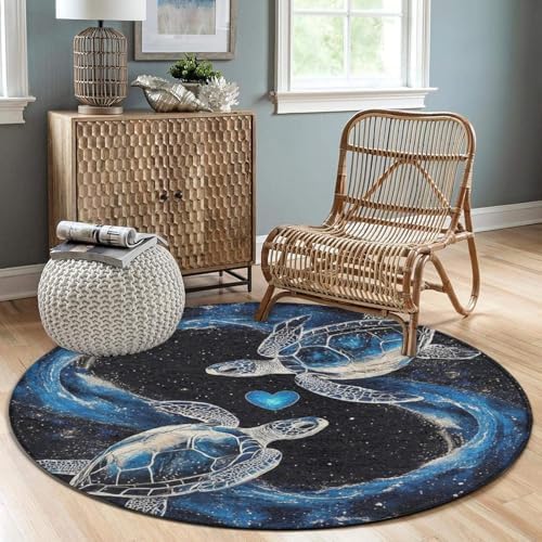 Room Sofa Yoga Soft Round Carpet, Home Decor Non Slip Kitchen Office Circle Rug, Machine Washable Modern Round Area Rug Trippy Space Sea Water Love Tortoise Turtle Art, 24inch