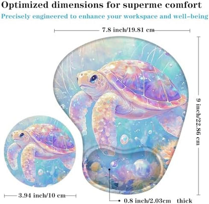 Ergonomic Mouse Pad with Wrist Support, Cute Turtle Pattern Rubber Mousepad with Non-Slip PU Base for Home Office Working Studying, Easy Typing & Pain Relief for Women Girls Adult Kids