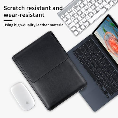 IMMOENUC - Laptop Sleeve Case with Stand for MacBook Pro 16 A3186/A3403/A2991/A2780/A2485/A2141 M4 M3 M2 M1 Pro/Max 2024/2023 MacBook Air 15 A3241/A3114/A2941 16 inch PU Slim Bag with Mouse Pad（Black）