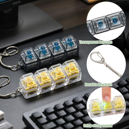2Pcs Light Up Keyboard Fidget Toy, Clicky & Creamy Clicker Fidget Keychain