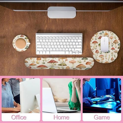Retro Mushrooms Ergonomic Wrist Support Keyboard Mouse Wrist Rest Set, Computer Office Comfortable Wrist Rest for Mouse Easy Typing