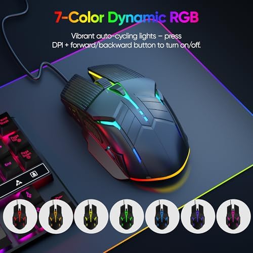 MELOGAGA Wired Gaming Mouse RGB USB Mouse with 4 DPI, 6 Buttons -Black