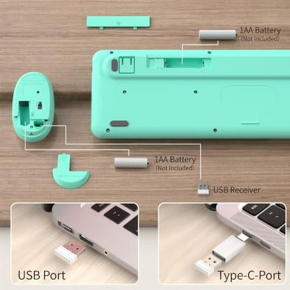 Colorful Wireless Keyboard and Mouse Combo, Green Colorful
