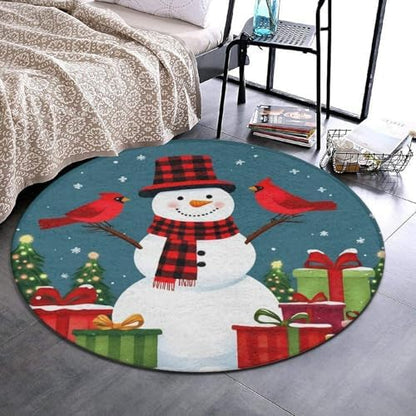 Soft Round Yoga Carpet, Office Chair Decor Round Mat for Carpet and Hardwood Floors Red Green Buffalo Plaid Snowflake Snowman Christmas