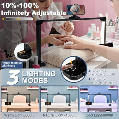CGBE Nail Desk Lamp for Nail Tech: 33.5" Foldable Half Moon Light, Black