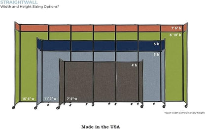 Versare Straightwall Sliding Portable Wall Partition | Freestanding Office Dividers | Locking Wheels | Temporary Room Separator | 11'3'' Wide x 6'10'' Tall Navy Blue Fabric Panels