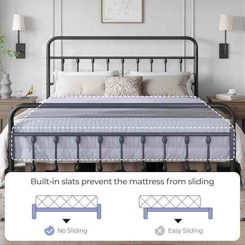 King Metal Platform Bed Frame, Victorian Headboard & Footboard