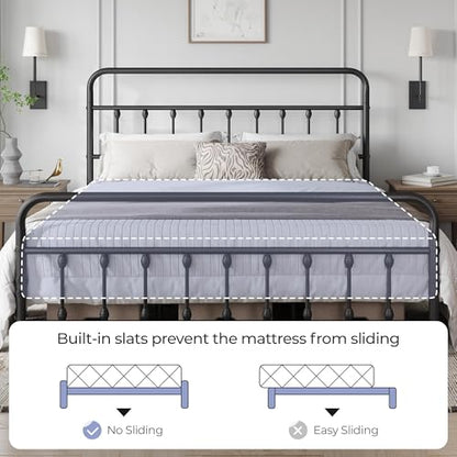 King Metal Platform Bed Frame, Victorian Headboard & Footboard