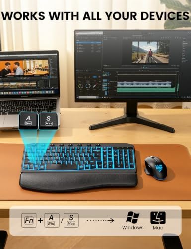 SABLUTE Wireless Keyboard and Mouse Combo, Ergonomic Wave with Wrist Rest