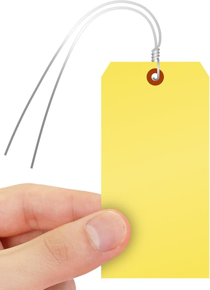 SmartSign (Pack of 1000) Yellow Plastic Tags with Wires, 6.25 x 3.125 inch, Metal Eyelet, 10 mil Tear-Proof Polylith Plastic, Writable