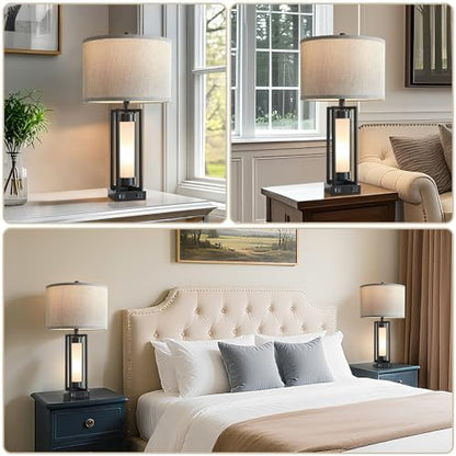 Set of 2 Modern Table Lamps for Living Room with USB C+A Ports