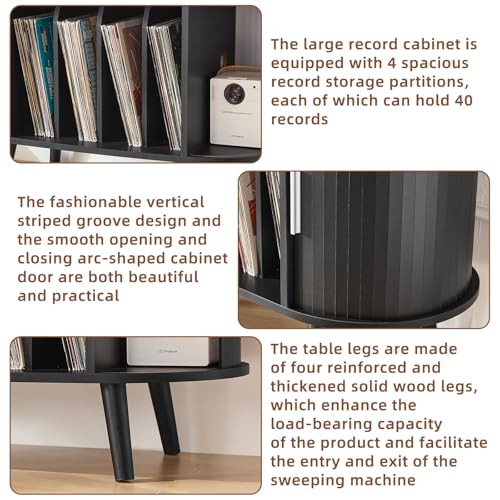 Large Round Record Player Stand with Charging Station