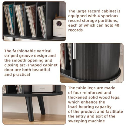 Large Round Record Player Stand with Charging Station