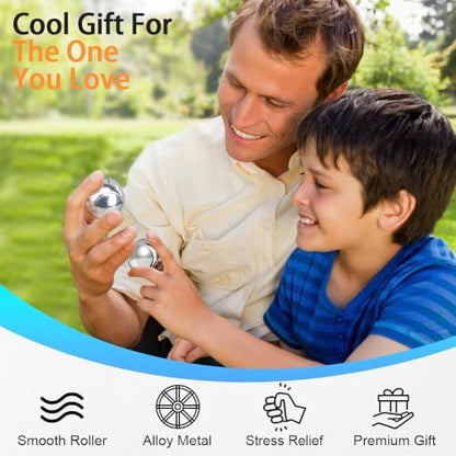 Fidget Hand Roller Metal Stress Ball Finger Anxiety Relief Fidget Spinner Toy for Kid Adult, Handheld Fingertip Gyro Kinetic Toy Stocking Stuffer Birthday Valentine Gift - Silver