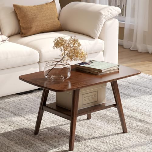100% Solid Oak Coffee Table with Storage Shelf, 31.49" W