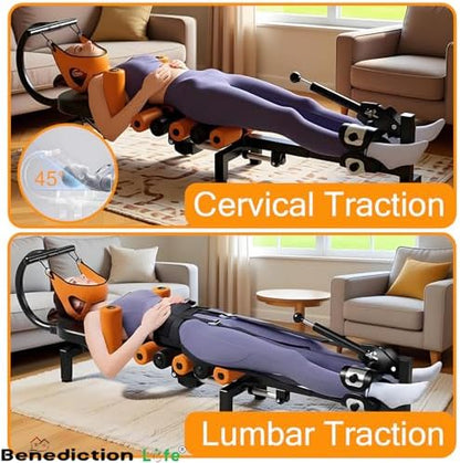 Electric Decompression Table for Neck & Back, No-Hang Inversion Traction Machine for Back Pain Relief, Adjustable Stretch Table, 440 LB Capacity, Spinal & Lumbar Traction Decompression Device (Orange)
