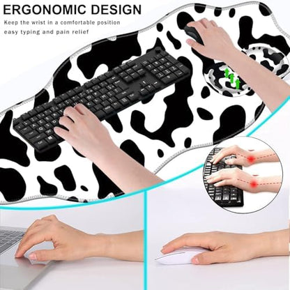 Mouse Pad with Wrist Support + Desk Mat + Coaster 3 in 1 Set, XXL Large Gaming Mousepad Ergonomic Mouse Pads for Desk Computer Laptop Office,Cute Cow Print