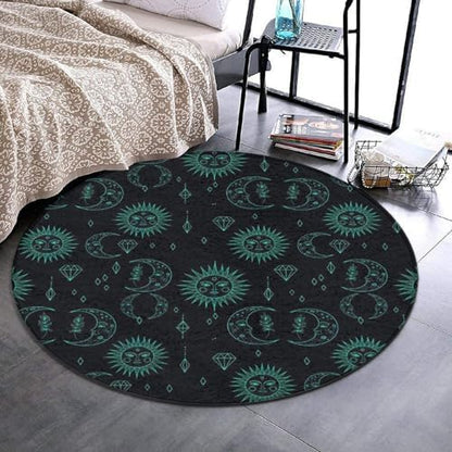 Large Machine Washable Circular Rugs, Home Decor Round Mat for Living Room Sofa Office Trippy Sun Moon Star, 24inch