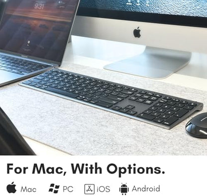 Macally Wireless Bluetooth Keyboard for Mac - Compatible Apple Keyboard or MacBook Pro/Air, iMac - Multi-Device, Up to 3 Devices with 110 Keys, 20 Shortcuts, Numeric Keypad, and Rechargeable