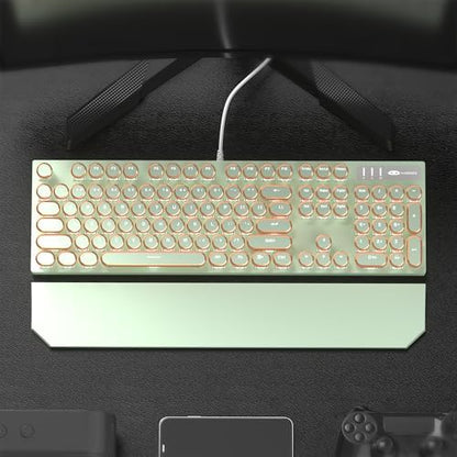 Camiysn Typewriter Style Mechanical Gaming Keyboard, Green Retro Punk Gaming Keyboard with White Backlit, 104 Keys Blue Switch Wired Cute Keyboards, Round Keycaps for Windows/Mac/PC