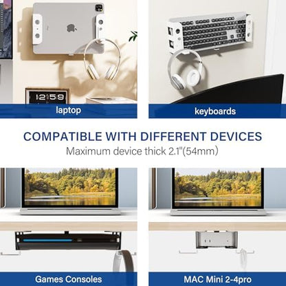 BYMECOST Under Desk Laptop Mount, Metal Under Desk Storage Holder, White