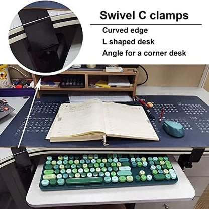 Keyboard Stand for Corner L Shaped Desk - Slide Out Tray with Hidden Drawers - No Drilling Needed - Swivel Clips - 3 Color Options