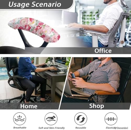 Office Chair Arm Covers - Flowers Printed Armrest Covers, Removable, Stretch, Washable, Protectors for Office Chairs, 2Pcs/Set