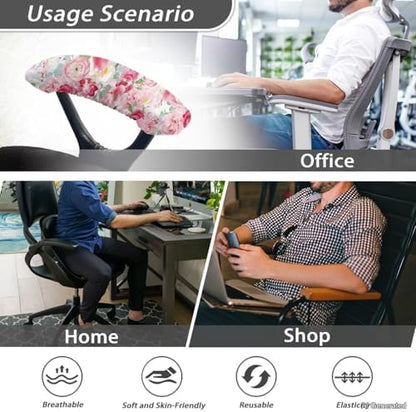 Office Chair Arm Covers - Flowers Printed Armrest Covers, Removable, Stretch, Washable, Protectors for Office Chairs, 2Pcs/Set