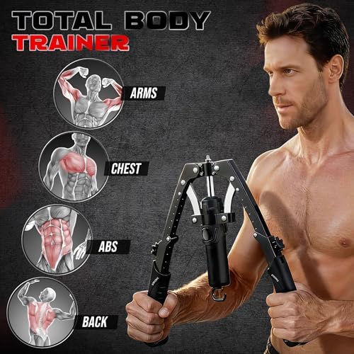 HI-REEKE Hydraulic Chest Exerciser, 3-in-1Chest Press Machine with Ab Roller Power Twist Workout Equipment