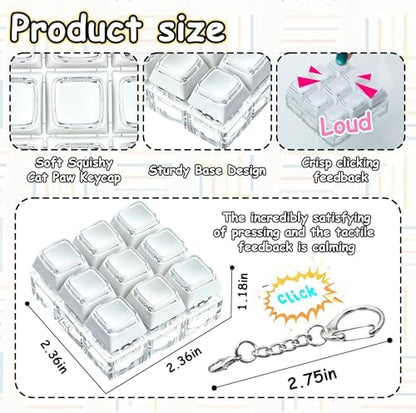 Double Layer Keycap Keyboard Fidget Toy, Keyboard Fidget Keychain 9-in-1 Keyboard Decompression Button Finger Clicker Toys, Click Buttons Fidget Toy ADHD Sensory Fidget Toy Stress Relief Gifts（W