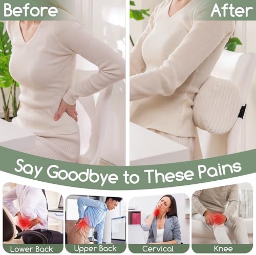 HIGOGOGO Lumbar Roll Lumbar Support Pillow for Office Chairs, Cars, and Gaming Chairs, Back Cushion with Washable Cover & Adjustable Strap to Relieve Back Pain and Improve Posture, 15"x6"x5", Beige