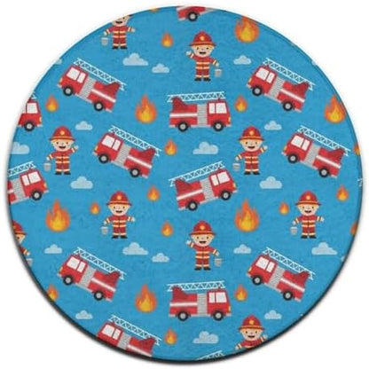 Soft Round Yoga Carpet, Office Chair Decor Round Mat for Carpet and Hardwood Floors Red Fire Truck Cartoon, 36inch